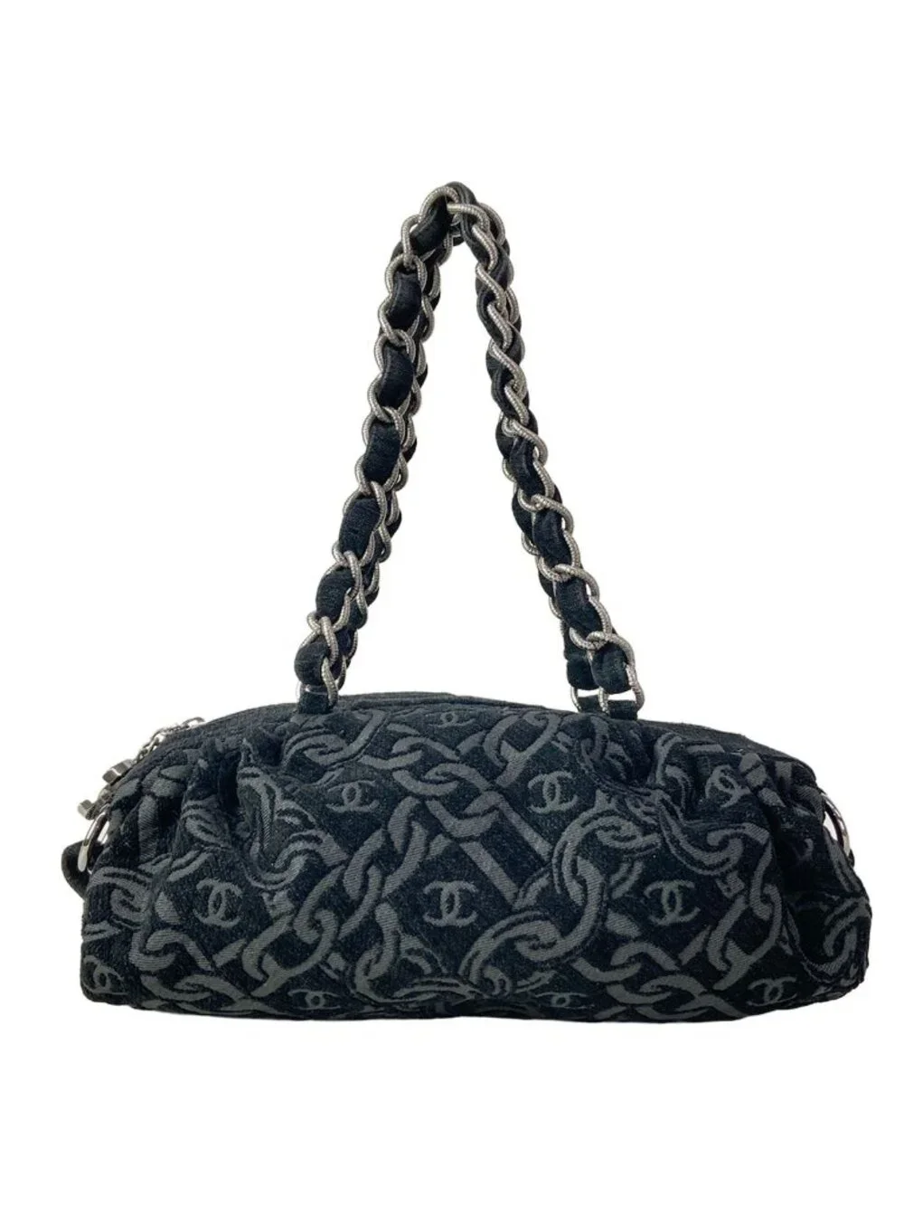 Chanel Shoulder Bag Black Silver CC Logo